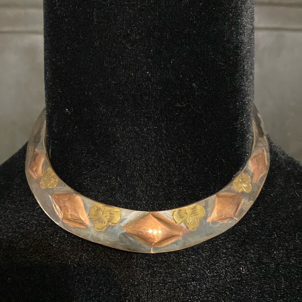 Vintage 80’s Thin Brass & Copper slip on textured choker